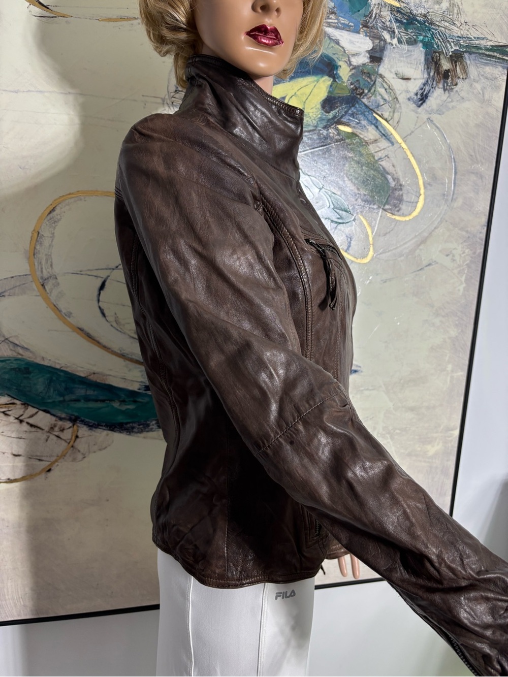 Danier Brown Asymmetrical Leather Moto Jacket - Picture 5 of 16